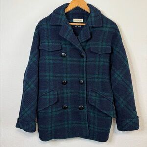 Isabel Marant Etoile Garl Tartan Plaid Blue Green Wool Blend Coat Jacket Sz 38 L